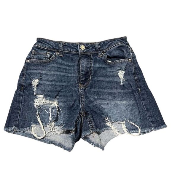 Vanilla Star Pants - Vanilla Star Juniors Mid Rise Denim Shorts Blue Juniors Size 1 Distressed Hem